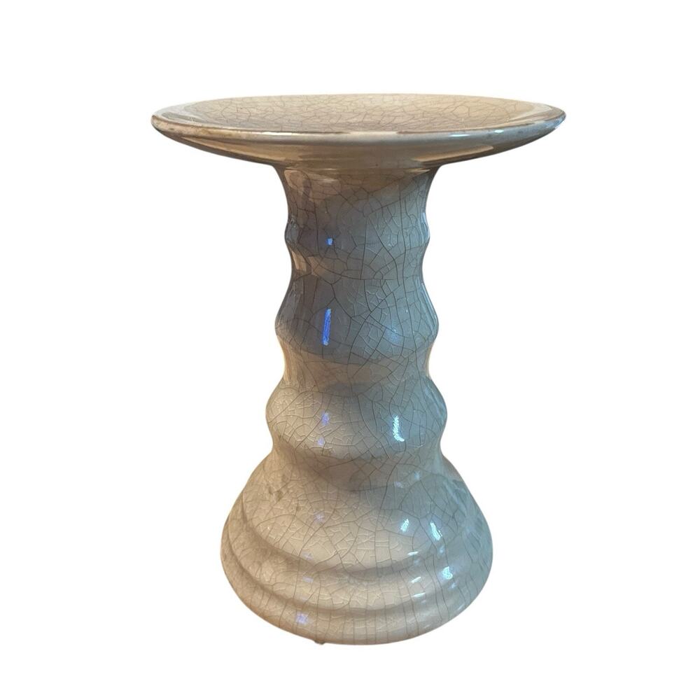 Ceramic Pillar Candle Holder Base Stand Pedestal Crackle Glaze Tan Retro Chic